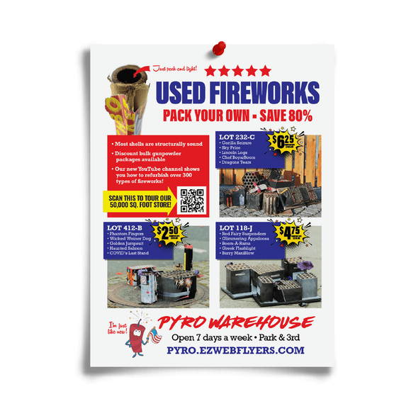 joke flyer for used fireworks
