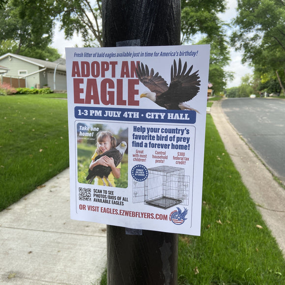 Joke flyer for adopting an eagle from Prank-o