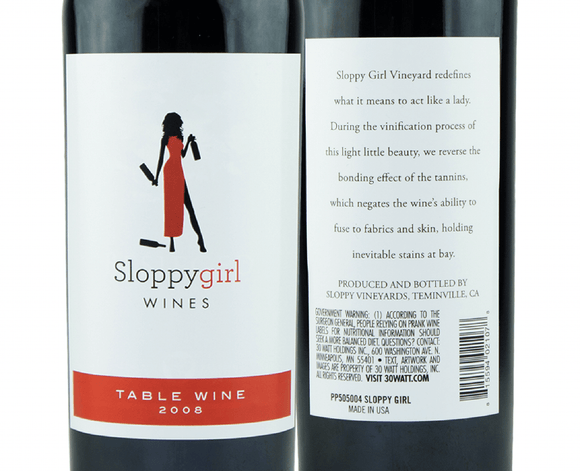 Sloppy Girl joke wine label from Prank-O