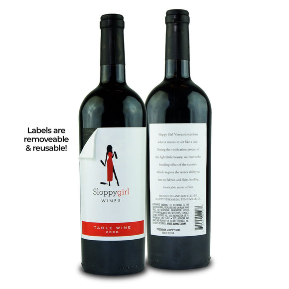 front and back of Joke wine label for Sloppy Girl wines