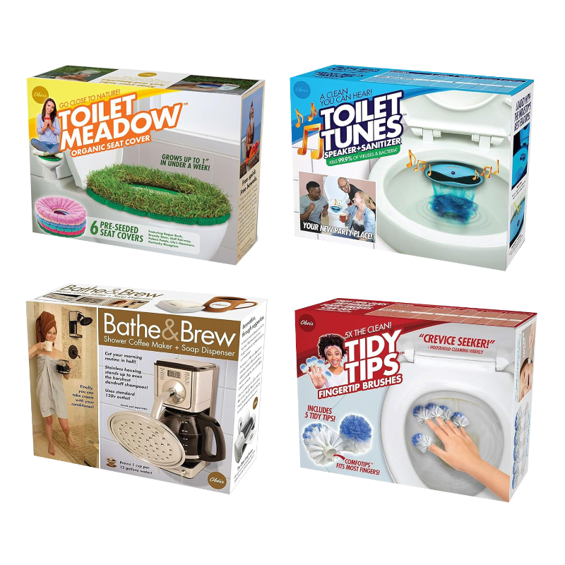 4 Pack Medium Boxes: BATHROOM: Bathe & Brew, Tidy Tips, Toilet Meadow,