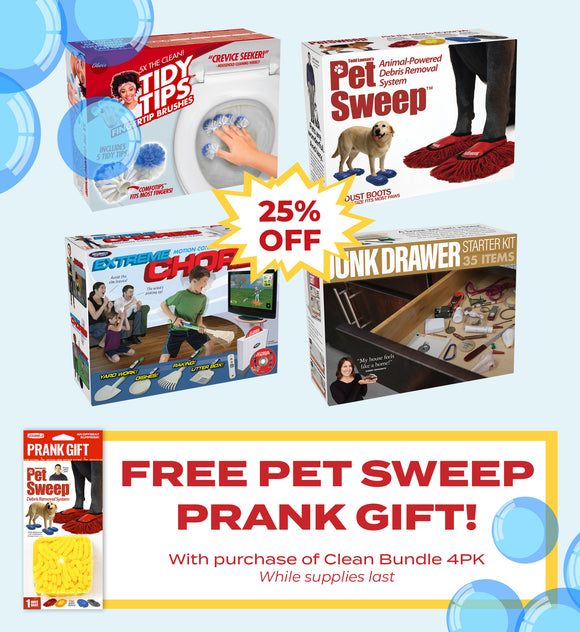 4 Pack Medium Boxes: Cleaning Bundle: Extreme Chores, Junk Drawer, Pet Sweep, Tidy Tips