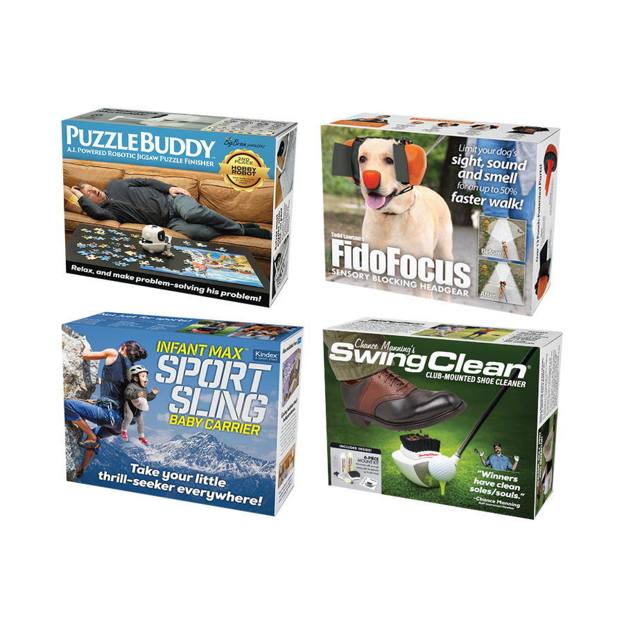 4 Pack Medium Boxes: NEW 2025: Fido Focus, Puzzle Buddy, Sport Sling, Swing Clean