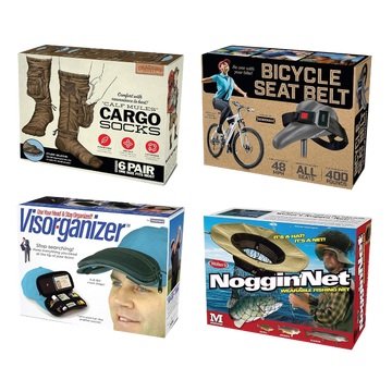 4 pack MEDIUM Boxes: OUTDOOR: Bicycle Seat Belt, Cargo Socks, Noggin N