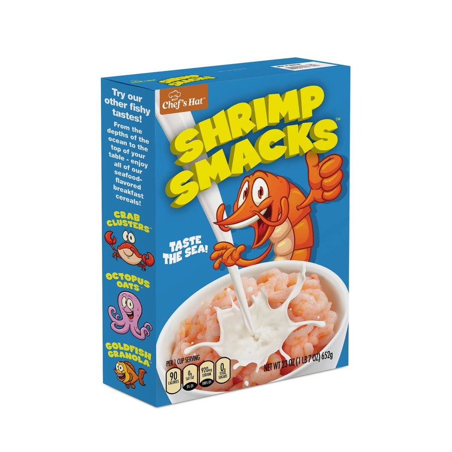 Prank-o's joke cereal box for Shrimp Snacks