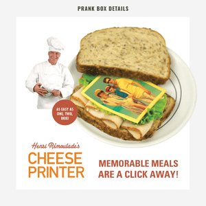 details from Prank-O's Cheese Printer joke gift box