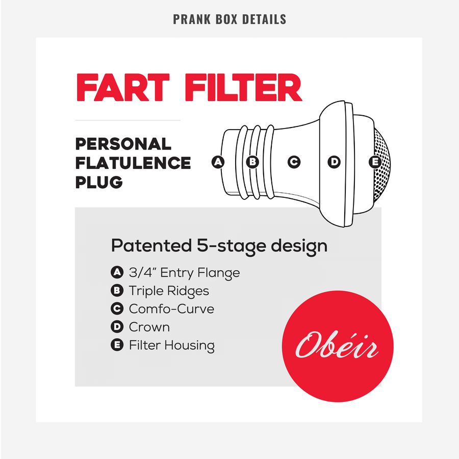 details from joke box for a Fart Filter from Prank-o