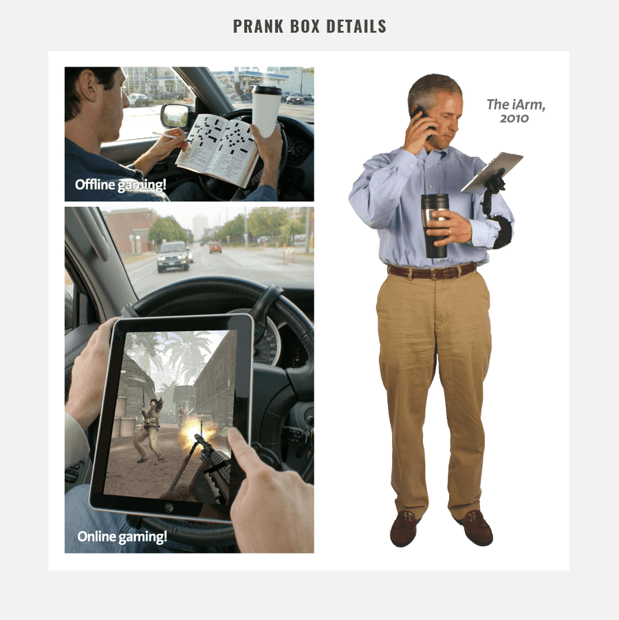 details from joke box for the iDrive Mobile Device Mount from Prank-O