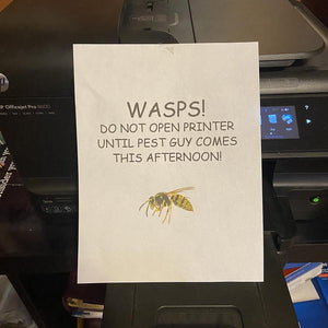 fake flyer for wasps inside of a printer