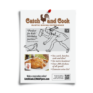 joke flyer for Catch and Cook rustic dining experience from Prank-O