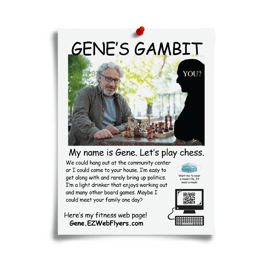 Gene's Gambit fake chess player flyer from Prank-O