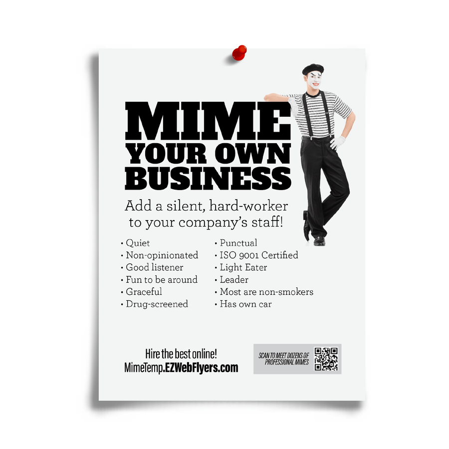joke flyer from Pranko for Mime Your Own Business