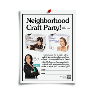 joke flyer for a neighborhood craft party for Toenail Jewelry kit and Cat Hair knitting kit