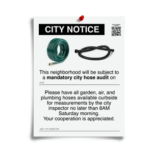 joke flyer for a mandatory city hose audit from Prank-O