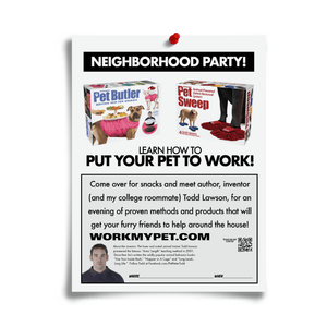 joke flyer for learning how to put your pet to work from Prank-O