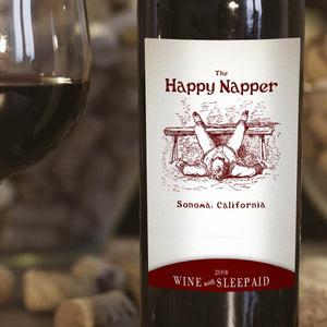The Happy Napper joke wine label from Prank-O