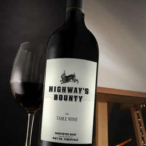Fake wine label for Highway's Bounty Table Wine from Prank-O