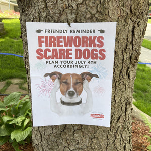 free flyer 'Fireworks Scare Dogs' 4th of July flyer