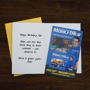 Mobile Rub gift card insert from Prank-O in a Birthday card