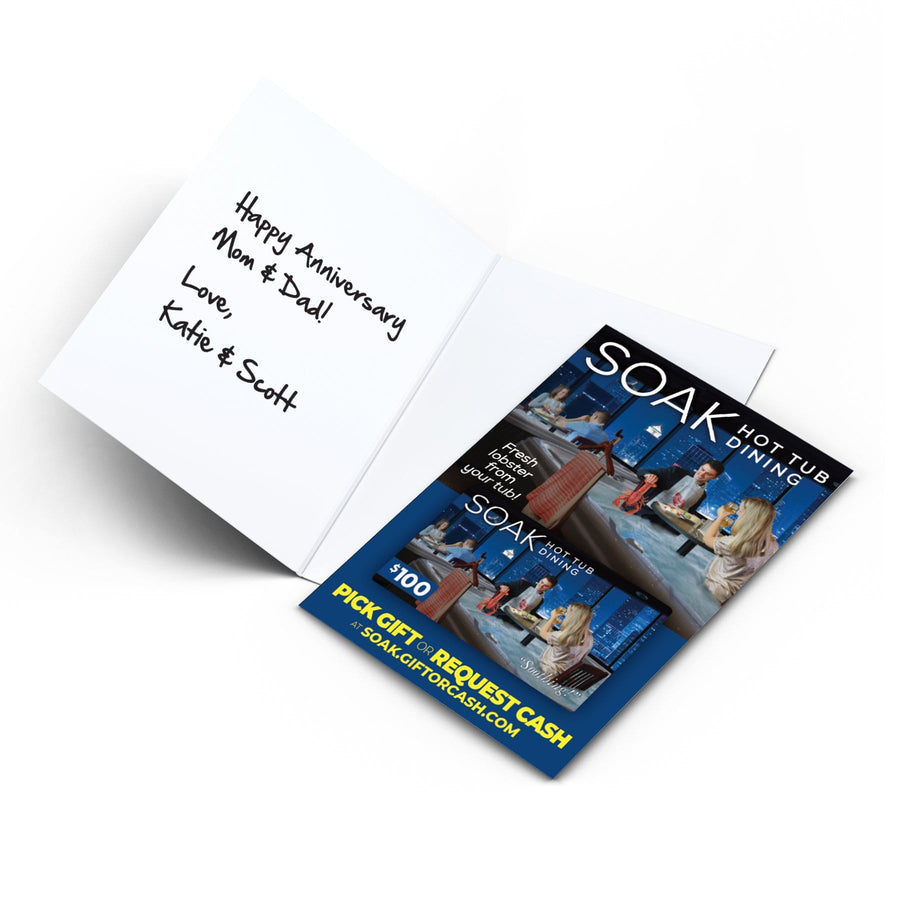 Soak hot tub dining joke gift card from Prank-O in a card