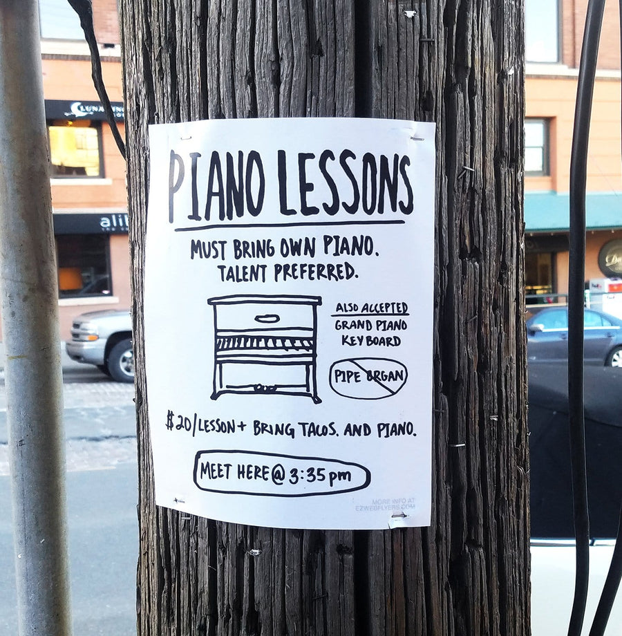 joke piano lesson flyer from Pranko