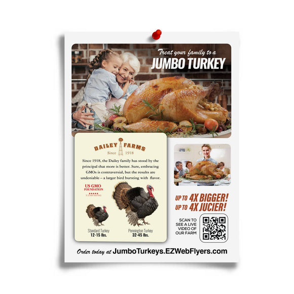 Thanksgiving joke flyer for a Jumbo Turkey from Prank-O