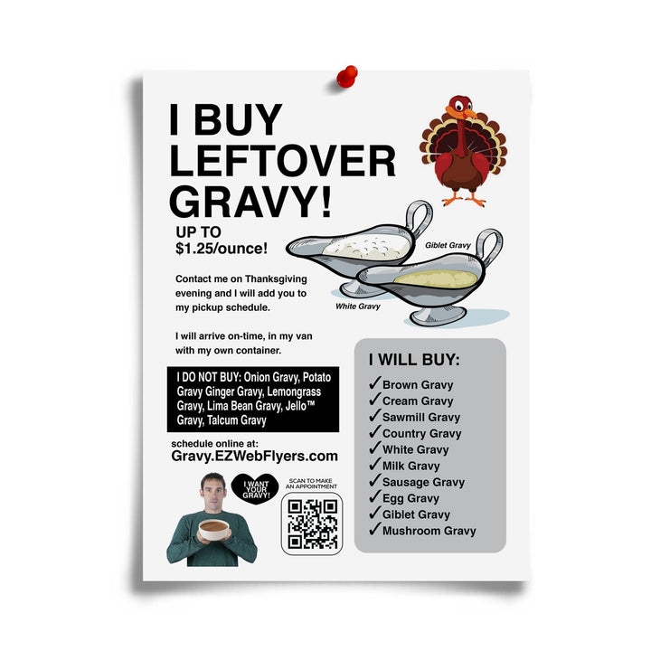 Thanksgiving joke flyer for selling left over gravy from Prank-O