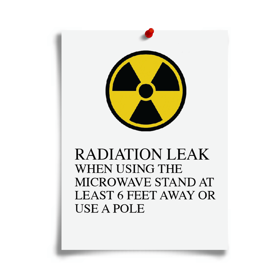 joke flyer from Prank-o for a radiation leak from a microwave