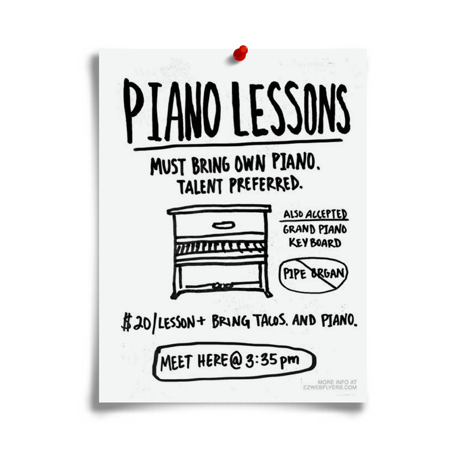 joke flyer from Prank-O for Piano Lessons