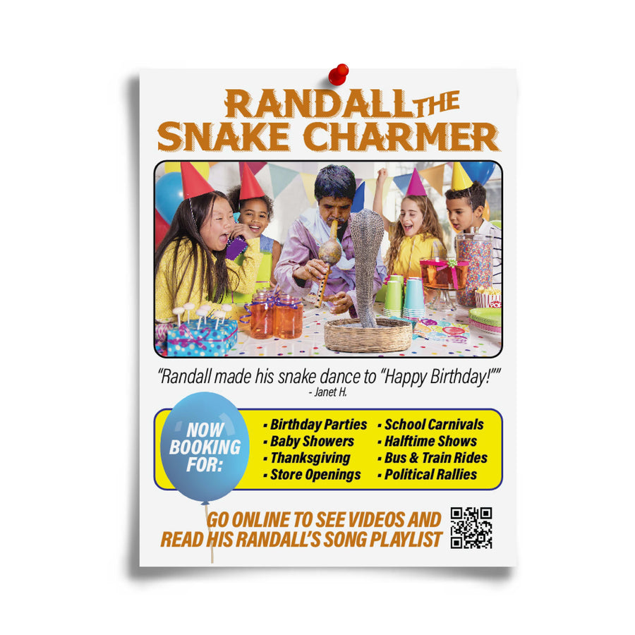 joke flyer for Randall the Snake Charmer