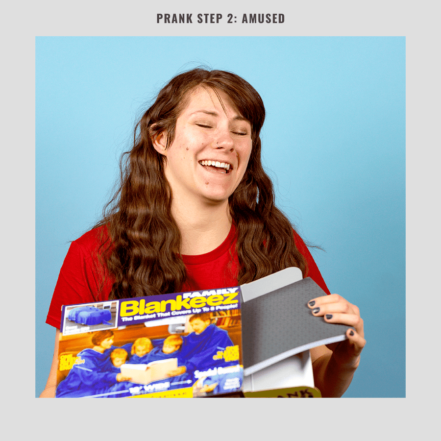 woman unboxing a gift from a Prank-o joke gift box
