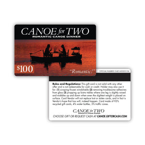 Joke gift card for a Canoe for Two dinner from Prank-O