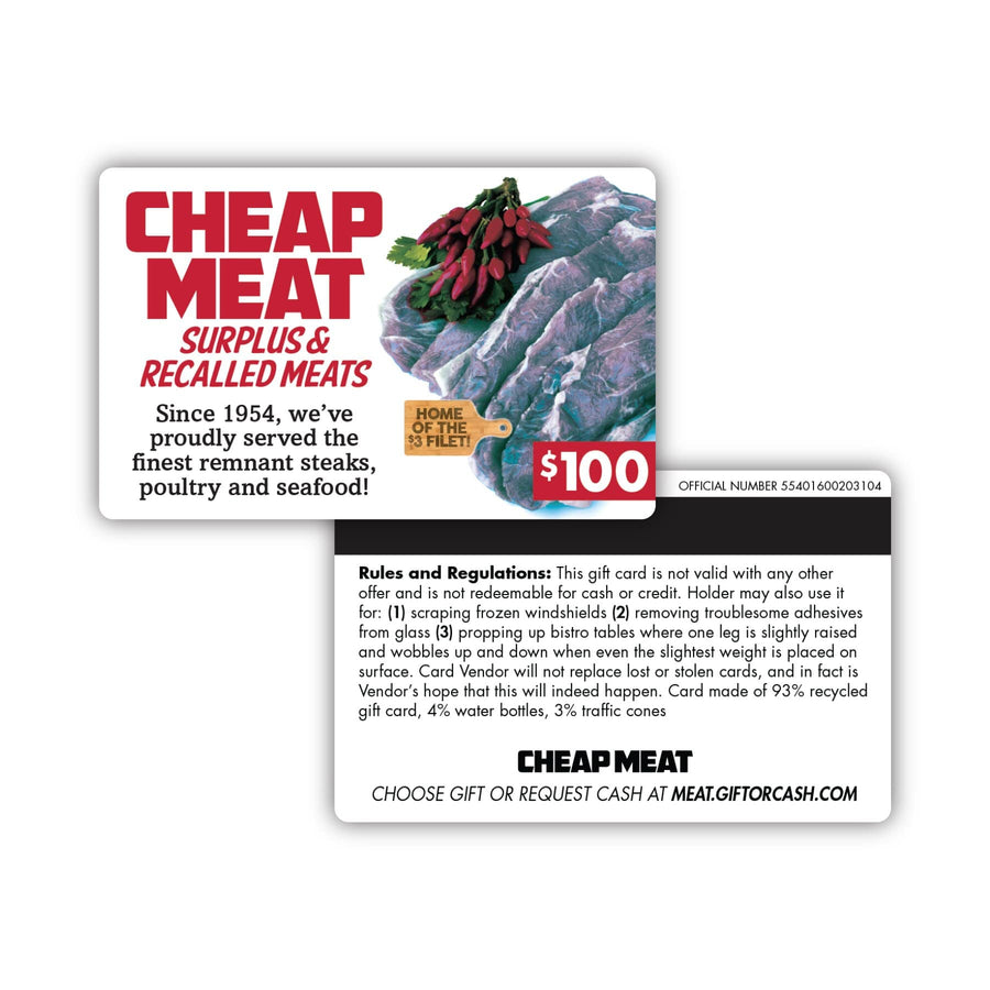 joke gift card for a cheap meat store