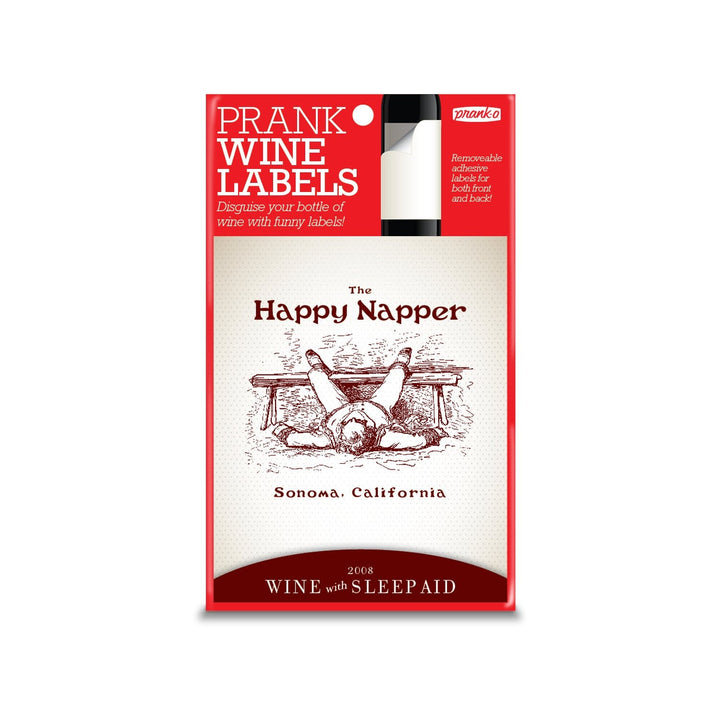 The Happy Napper joke wine label from Prank-O
