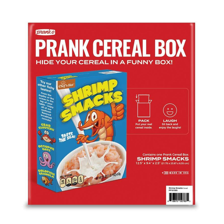 boxing for Prank-o's joke cereal box for Shrimp Snacks