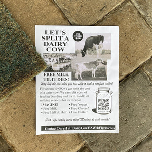 'Let's Split a Dairy Cow' joke flyer from Prank-O