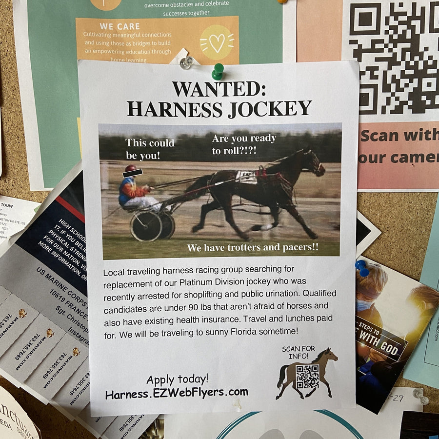 joke flyer for a harness jockey from Prank-O