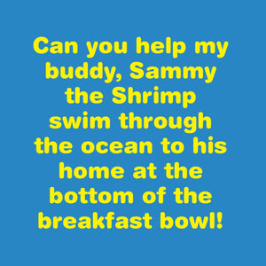 details from Prank-o's joke cereal box for Shrimp Snacks